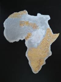 Afrikas Gebirge 24 Karat Blattgold, Sand, Acryl60x80cm
