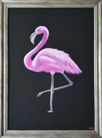 Flamingo 53x73 cm silberantik gerahmt